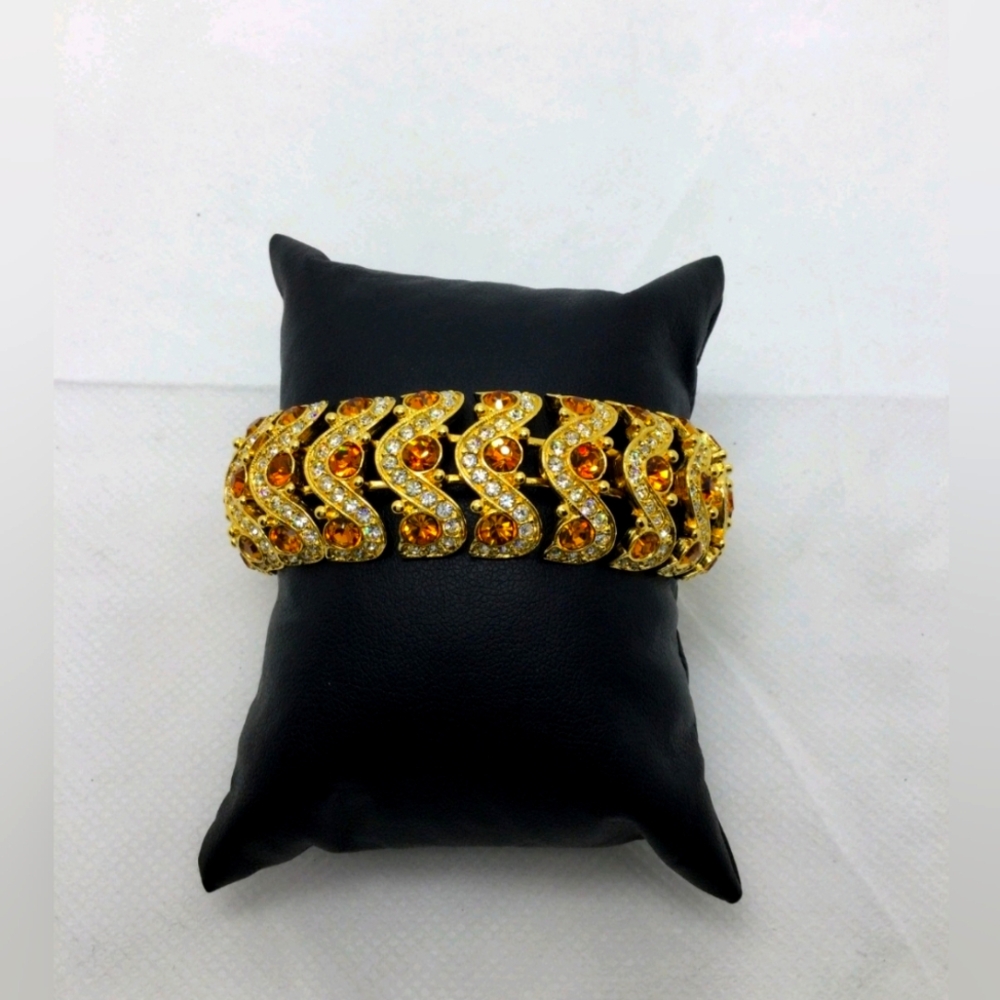 Joan Rivers Classics Collection Orange/Clear Crystal Embellished Bracelet 7" NWT